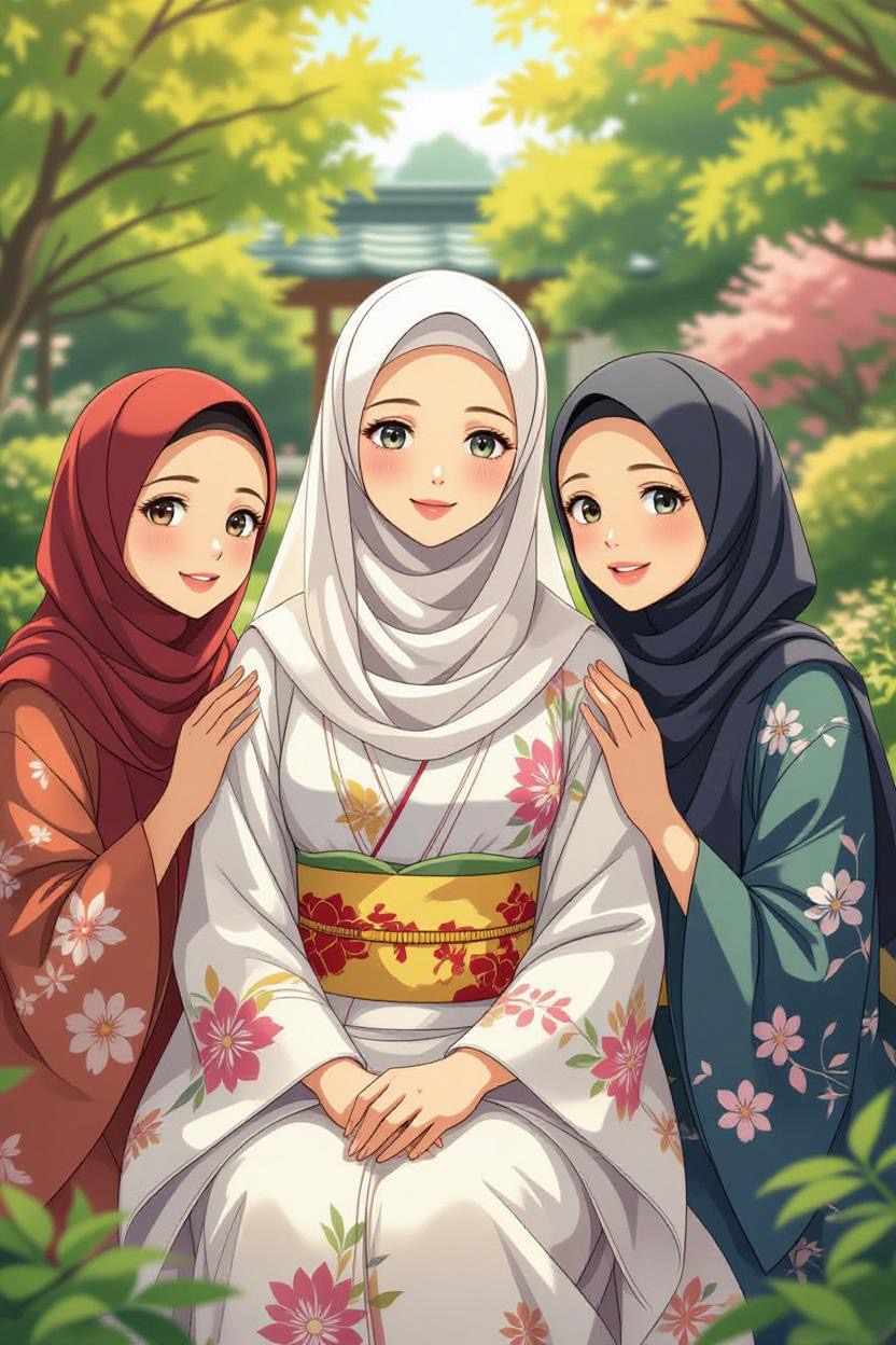 着物を着たムスリムの女性たち